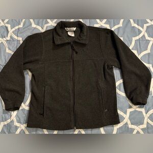Youths Sz 10-12 Columbia Fleece Jacket Full Zip Dark Grey Collared/Zip Pockets
